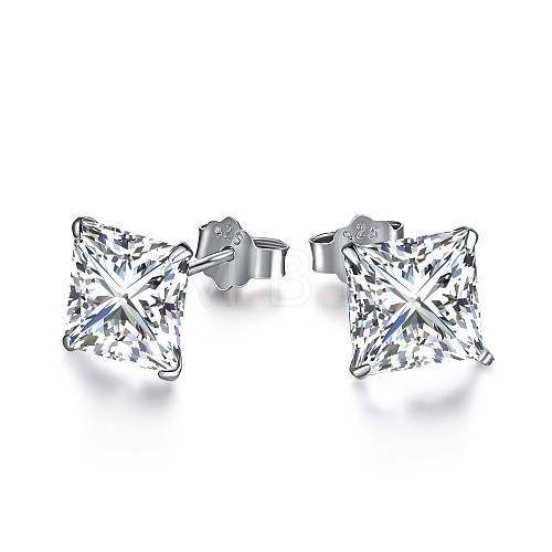 Rhodium Plated 925 Sterling Silver Micro Pave Cubic Zirconia Stud Earrings for Women EJEW-P231-77P-1