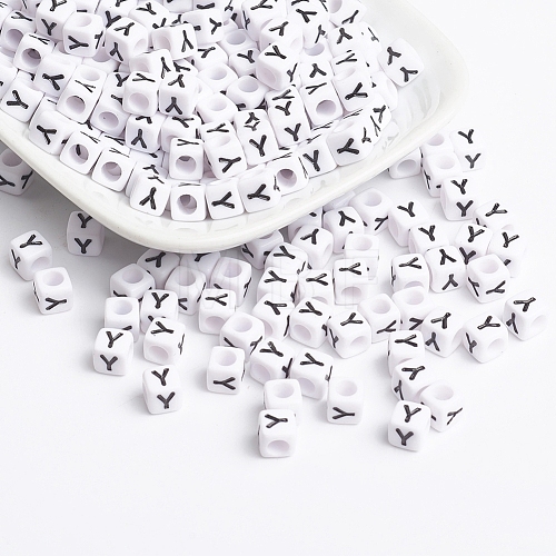 White Acrylic Horizontal Hole Letter Beads X-PL37C9308-Y-1