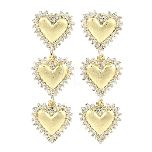 Rack Plating Heart Brass Pave Clear Cubic Zirconia Stud Earrings EJEW-Z059-05G-1