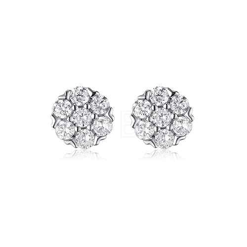 Elegant Round Silver Earrings with Zirconia OQ0378-1