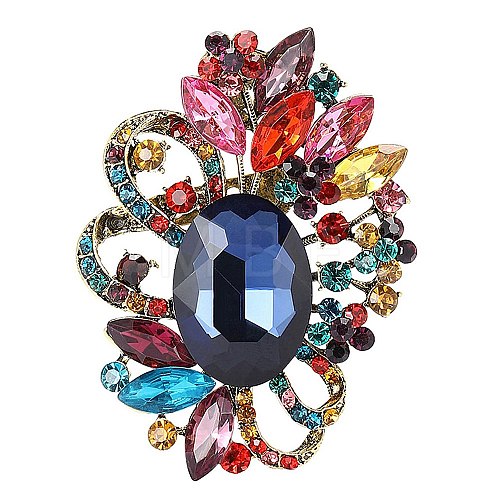 Flower with Oval Golden Alloy Rhinestone Brooches for Backpack Clothes PW-WG4AA4A-06-1