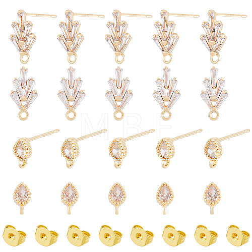 16Pcs 2 Style Brass Cubic Zirconia Stud Earring Findings ZIRC-DC0001-11-1