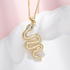 Brass Micro Pave Clear Cubic Zirconia Snake Pendant Necklaces NJEW-S438-02K-G-2