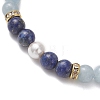 Natural Lapis Lazuli & Dyed Natural Quartz Imitation Aquamarine & Shell Pearl Round Beaded Braided Bead Bracelets BJEW-JB13392-03-3