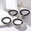 Natural Lava Rock Round Beads Stretch Bracelet BJEW-JB07461-2