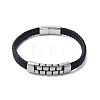 Men's Braided Black PU Leather Cord Bracelets BJEW-K243-68AS-1