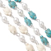 2Pcs 2 Colors Synthetic Turquoise & Glass Pearl Link Chains AJEW-JB01594-02-3