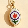 Flower Printed Brass Enamel Oval Pendant Necklaces for Women WGE62A2-03-1