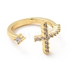 Clear Cubic Zirconia Cross Open Cuff Ring X-KK-H439-12G-2