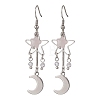 Moon Natural Rose Quartz Dangle Earrings EJEW-JE06776-02-3