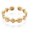 304 Stainless Steel Flower & Flat Round Wrap Open Cuff Ring RJEW-T023-75G-1