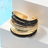 Rack Plating Brass Multi Line Open Cuff Ring RJEW-C065-01G-2