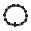 Natural Lava Rock & Synthetic Turquoise & Non-magnetic Hematite Cross & Round Beaded Stretch Bracelets for Women Men BJEW-JB13930-2