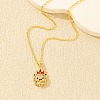 Brass Micro Pave Clear Cubic Zirconia and Enamel Bear with Red Crown Pendant Necklaces for Women WGF3CC5-01-2