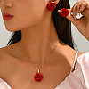 Elegant Iron Resin Rose Flower Stud Earrings & Pendant Necklaces Sets for Women ZC5626-4