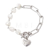 Electroplated Shell Pearl Beads & 304 Stainless Steel Paperclip Chains Beaded Bracelets for Women BJEW-JB12892-2
