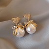 Valentine's Day Heart with Bowknot Alloy Rhinestone Dangle Stud Earrings EJEW-F408-02G-1