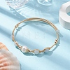 Natural Aquamarine Round Beaded Cuff Bangle BJEW-JB10113-04-2