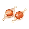 Natural Carnelian Faceted Hexagonal Cut Flat Round Links Connector Charms with Copper Herringbone Wire-Wrapped KK-Z152-07G-03-2