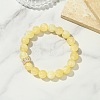Round Natural Golden Silk Jade & Brass Micro Pave Cubic Zirconia European Beads Stretch Bracelets for Women BJEW-JB14057-1