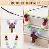 Wood Cross with Acrylic Beaded Pendant Necklaces for Women NJEW-AB00011-4