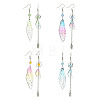 4 Set 4 Color Resin Wing with Feather Asymmetrical Earrings EJEW-TA00175-1