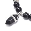 Natural Obsidian Round Beaded Stretch Bracelet with Bullet Charms BJEW-JB09018-05-4