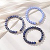 3Pcs Round Natural Blue Spot Jasper & Dyed Blue Lace Agate & Lapis Lazuli & Pearl Beaded Stackable Stretch Bracelets Sets BJEW-JB12992-4