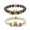 Electroplated Natural Lava Rock & Synthetic Howlite Beads Stretch Bracelets Set for Girl Women X1-BJEW-JB06924-1