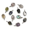 Natural Mixed Gemstone Chip 304 Stainless Steel Oval Charms KK-P300-10P-1