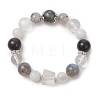Natural Labradorite & Rainbow Moonstone & Quartz Crystal & Black Rutilated Quartz & Silver Obsidian Beaded Stretch Bracelets for Women BJEW-TA00740-3