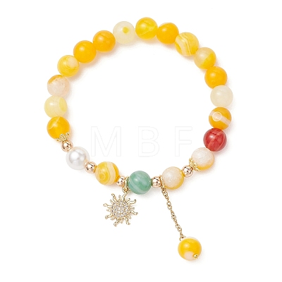 Natural Striped Agate Round Beaded Bracelets BJEW-JB11924-02-1