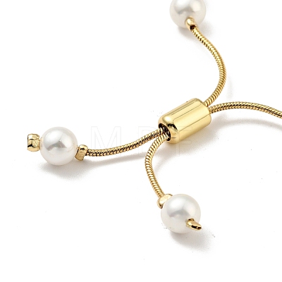 Shell Pearl Beaded Slider Bracelet with Brass Snake Chain BJEW-B066-01B-01-1