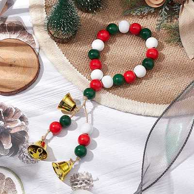 Wooden Beads Ring Hanging Ornaments HJEW-JM02148-1