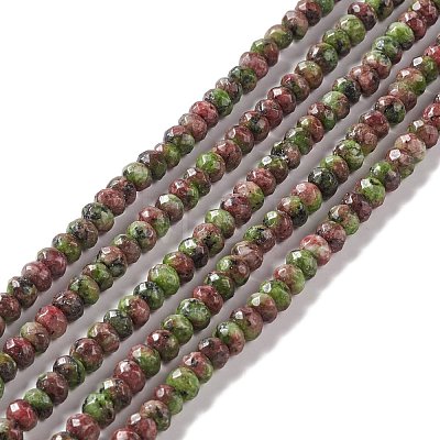 Dyed Natural Sesame Jasper/Kiwi Jasper Rondelle Beads Strands G-E316-A05-1