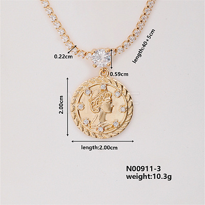 Fashion Brass Rhinestones Flat Round Pendant Necklace for Women AB9344-3-1