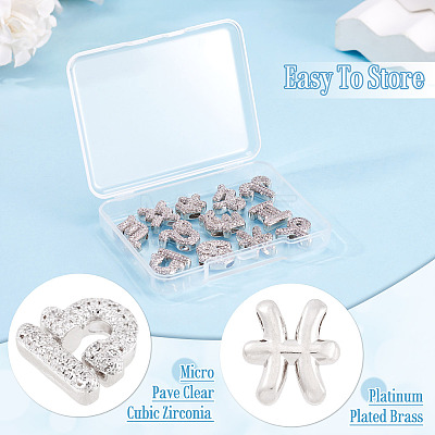 12Pcs 12 Styles Twelve Constellations Brass Micro Pave Clear Cubic Zirconia Pendants KK-TA0008-96P-1