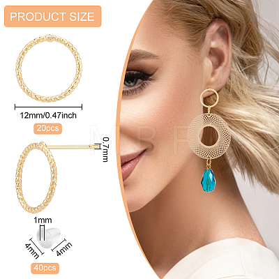 20Pcs Brass Textured Ring Stud Earrings for Women KK-BC0009-23-1