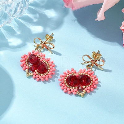 Handmade Glass Seed Beads Heart Stud Earrings EJEW-MZ00291-01-1