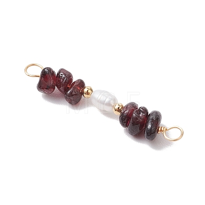 Natural Garnet Chip & Natural Cultured Freshwater Pearl Rice Beaded Connector Charms PALLOY-JF03707-04-1