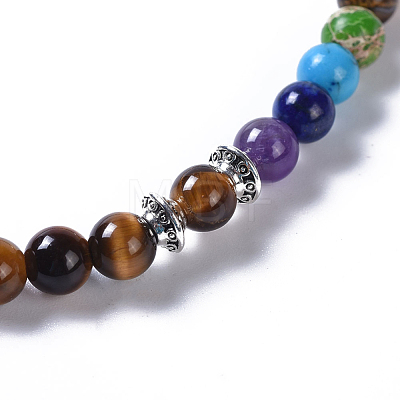 Two Loops Natural Tiger Eye & Natural/Synthetic Mixed Stone Beads Warp Stretch Bracelets BJEW-JB04223-04-1