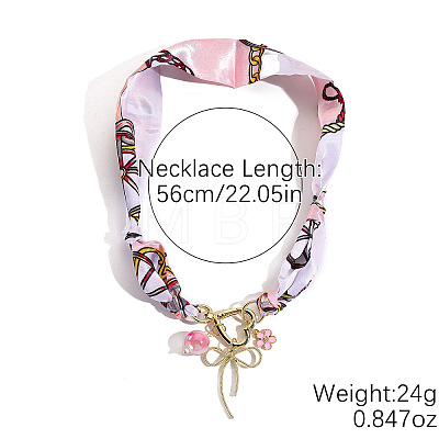 Alloy Enamel & Rhinestone & Resin & Acrylic Bowknot Pendant Printed Cloth Scarf Necklaces for Women FS-WG8696E-14-1