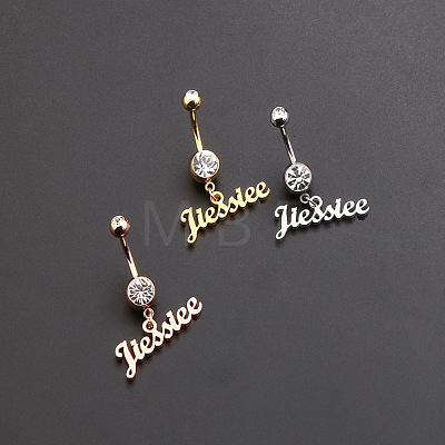 316L Surgical Stainless Steel Clear Cubic Zirconia Jiessiee Letter Dangle Bell Rings WGB741B-03-1