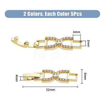 10Pcs 2 Colors Bowknot Rack Plating Brass Clear Cubic Zirconia Watch Band Clasps ZIRC-DC0001-09-1
