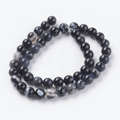 Round Dyed Natural Striped Agate/Banded Agate Beads Strands X-G-G582-8mm-07-1