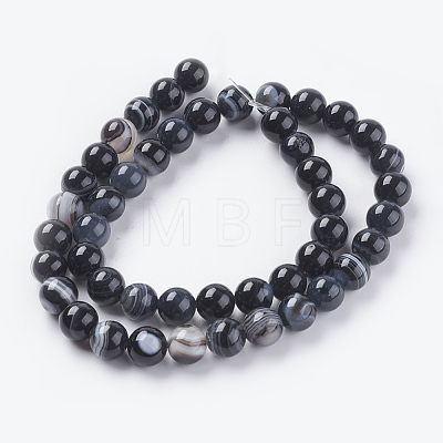 Round Dyed Natural Black Agate Beads Strands X-G-G582-8mm-07-1