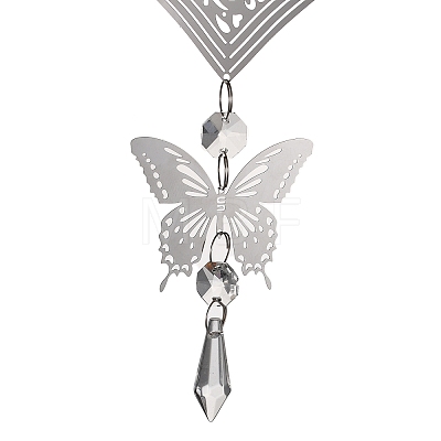 Butterfly 201 Stainless Steel 3D Wind Spinner with Glass Pendant HJEW-E011-01P-04-1