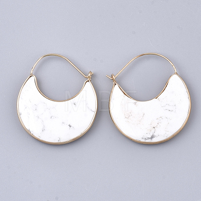 Natural Howlite Crescent Moon Dangle Hoop Earrings G-S344-75I-1