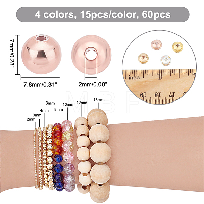   60Pcs 4 Colors Rack Plating Brass Beads KK-PH0009-19-1