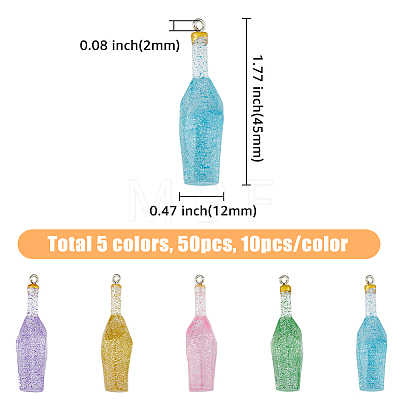 HOBBIESAY 50Pcs 5 Colors Transparent Resin Pendants RESI-HY0001-13-1